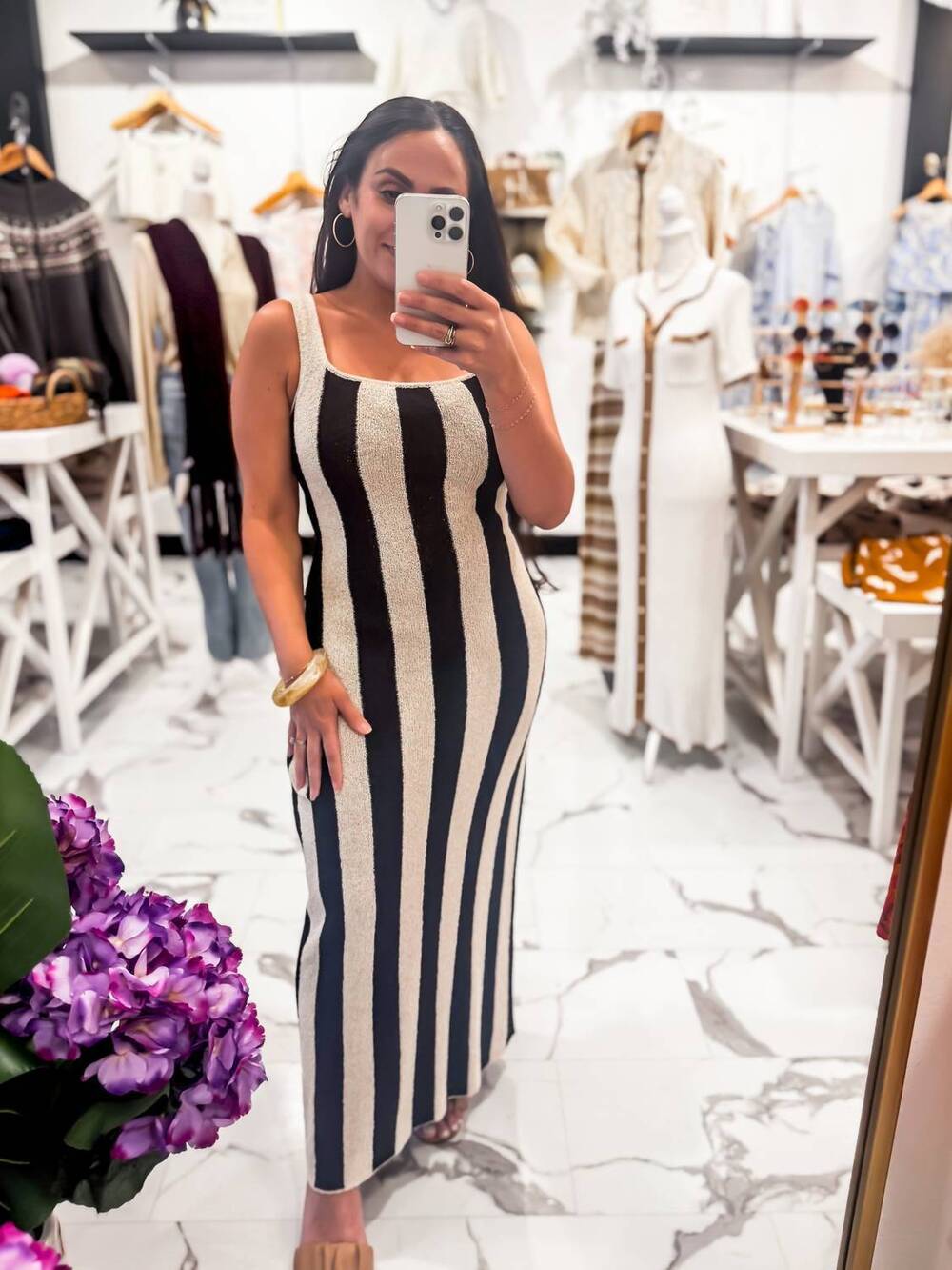 NEW ABLE women's straightforward stripe maxi dress in oatmeal
